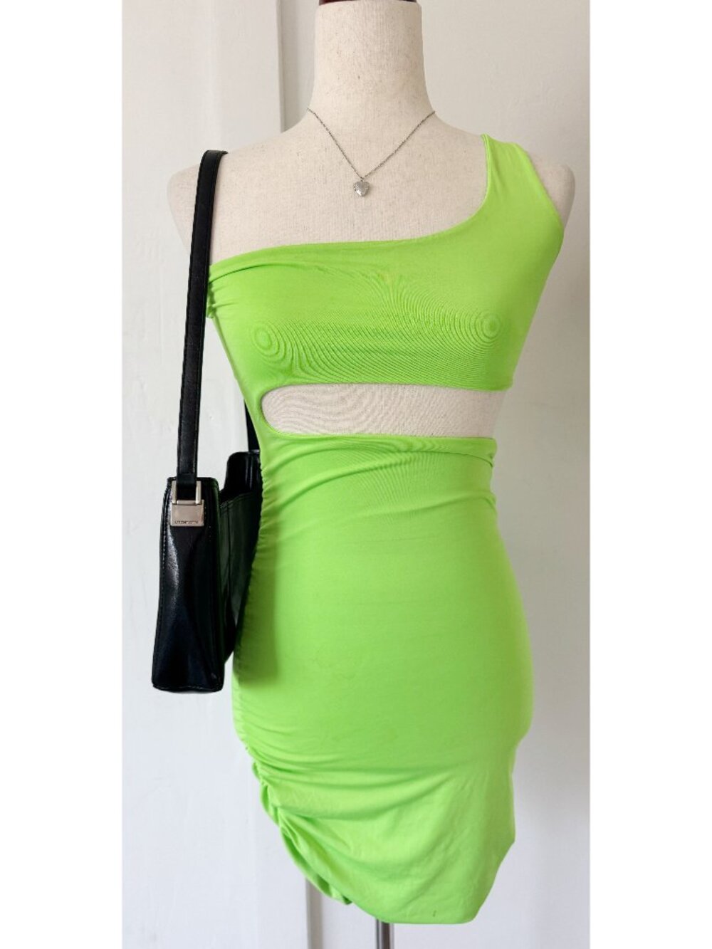 Fashion Nova Neon Green One Shoulder Cutout Mini Dress